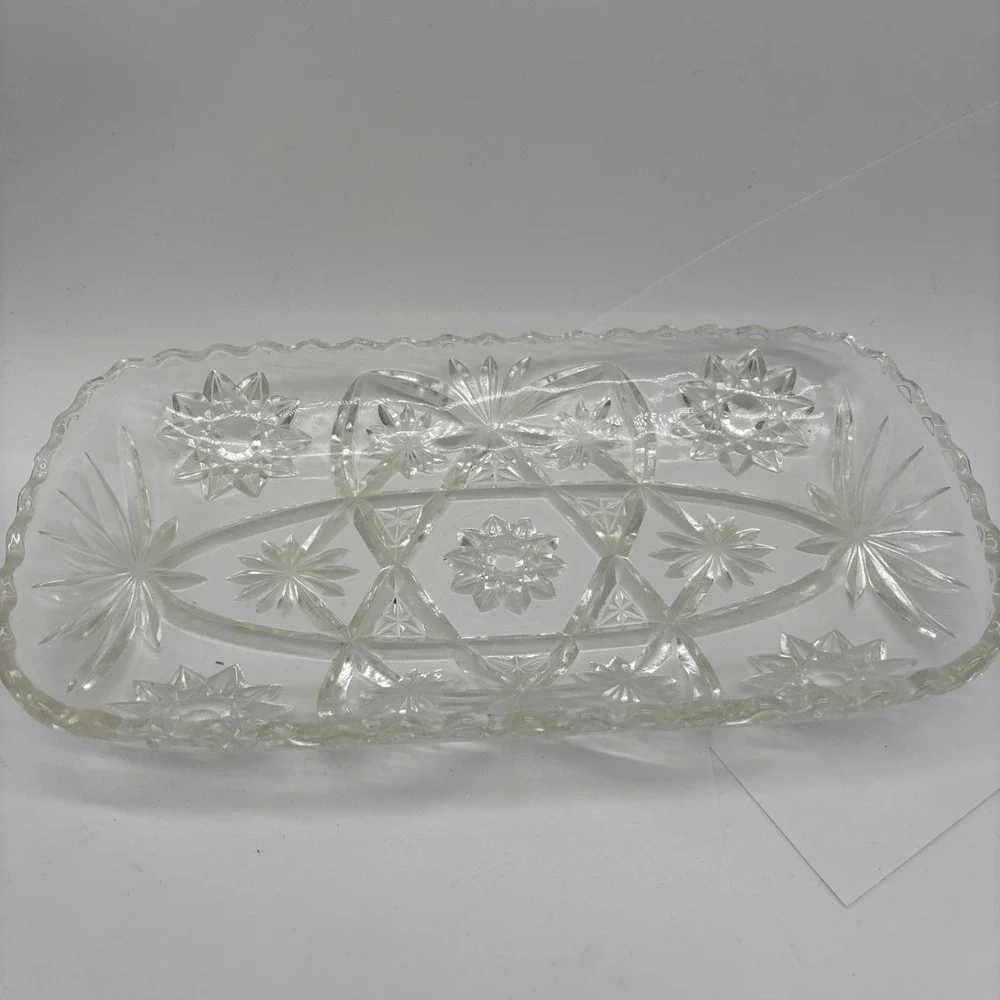 Vintage Anchor Hocking prescut Glass 12x6x1 Tray Scalloped Rim. Granny  Dishes